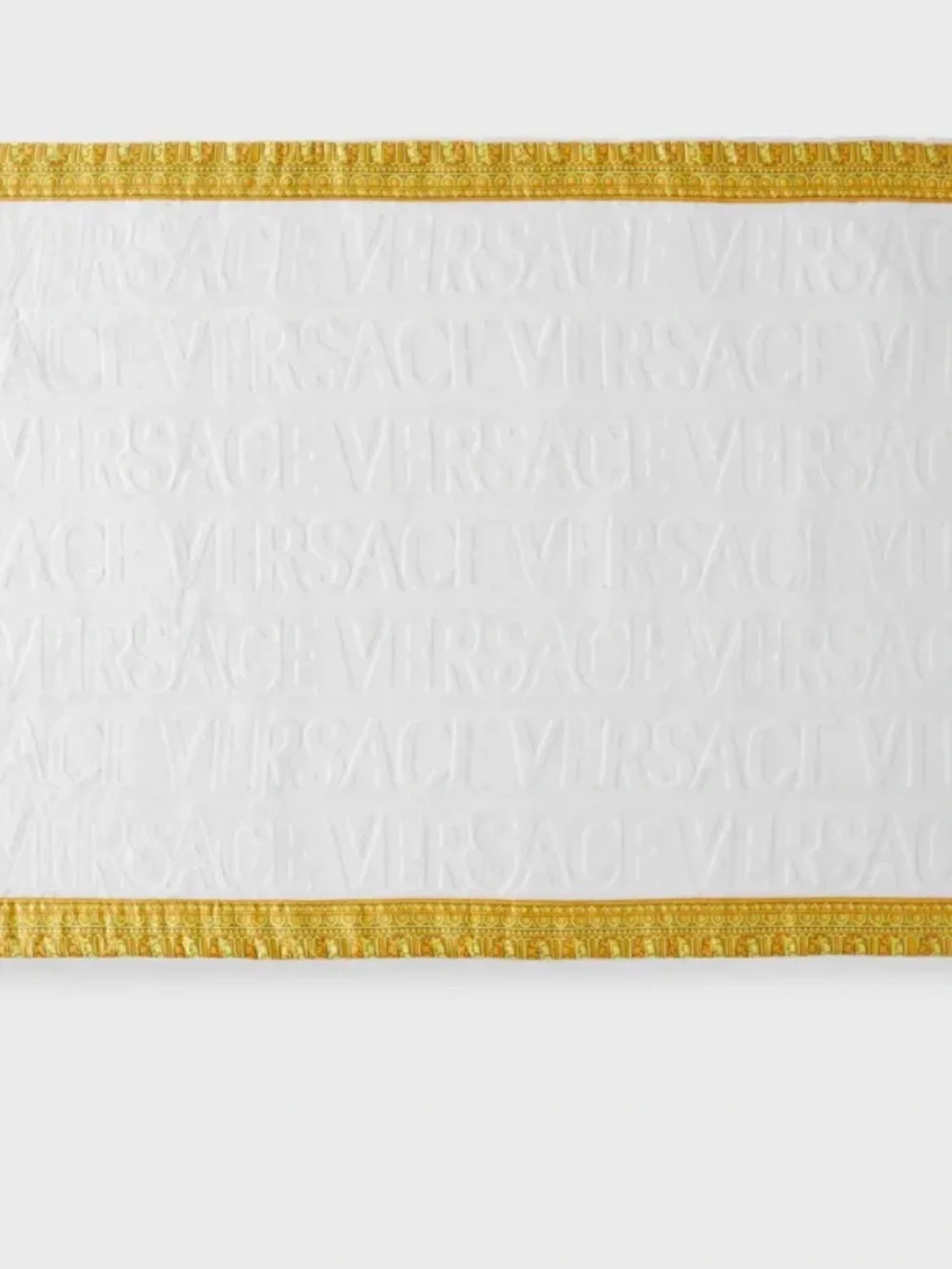 Versace Bath Mat White Terry Cloth Gold Yellow Border Logo NEW